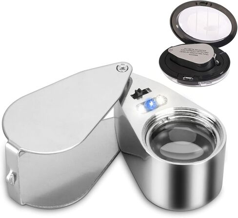 2 Pack 40X Illuminated Jewelers Loop, JLY Pocket Folding Full Metal Jewelers Loupe Magnifying Glass with Lights for LED Currency Detecting, Jewelry Identifying, Rock Collecting, Stamps Coins 1 in Saudi Arabia