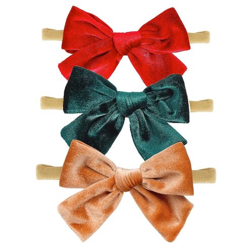hoyuwak 3 PCS 4" Velvet Baby Bows Elastic Baby Christmas Bow Nylon Headband for Newborn Girl Christmas Gift in Kuwait