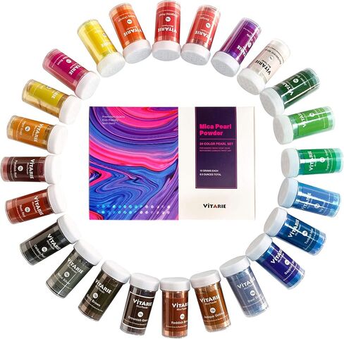 Mica Powder for Epoxy Resin, Soap Making, Bath Bombs, Candle Making, Slime, Nail Polish, Lip Closs, DIY Crafting Projects, 24 Colors /0.11oz Each(20 bottles Mica+4 bottles Glitter)Pigment Set in Saudi Arabia