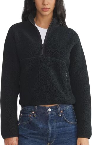 Women Pullover Sweatshirt Sherpa Cropped Fleece Jacket Half Zip Fuzzy Clothes Trendy Fall Jackets with Pockets in Saudi Arabia