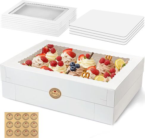 MUMULULU 4 PCS 19x14x4 بوصة صناديق الكيك مع لوحة كعكة صناديق أبيض مستطيلة الخبز مع نافذة لكعف الكعك كب كيك المعجنات فطيرة التغليف in Kuwait