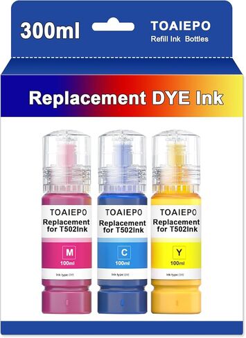 502 Refill Ink Bottle, Color Ink Replacement for T502 Work with ET-2850 ET-2760 ET-3850 ET-3710 ET-3750 ET-3760 ET-4850 ET-4750 Printer, Dye Ink(Cyan Magenta Yellow) in Saudi Arabia