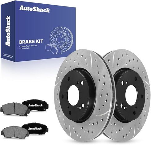 AutoShack Front Drilled & Slotted Brake Rotors Ceramic Brake Pads | Replacement for 2003-2007 Honda Accord 2006-2010 Civic 2006 2008-2011 Acura CSX FWD | E-Coated | 6-PC Brake Kit | ShadowGuard in Saudi Arabia