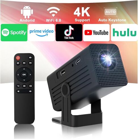 [جهاز عرض ذكي مع التطبيقات] جهاز عرض صغير مدعوم بدقة 4K مع واي فاي وبلوتوث، جهاز عرض أفلام XENPONAD للتخييم في غرفة النوم والاستخدام الخارجي، جهاز عرض محمول مع مكبر صوت، حجر مفتاح تلقائي in Kuwait