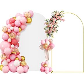 6.6FT Metal Arch Backdrop Stand and Cover Set, Gold Wedding Backdrop Arch Stand with Cover, Balloon Arch Stand with White Arch Cover for Birthday Party Baby Shower Graduation Ceremony in Saudi Arabia