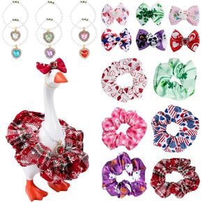 6 Set 7 inch Desk Goose Outfits with Mini Chain Collar, Rhinestone Tiara Crown and Glitter Angel Wings, Magnetic Goose Key Holder Duck Statue Decor Accessories in Kuwait