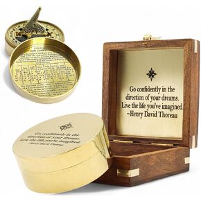 Personalised Graduation Gift – Brass Sundial Compass with Thoreau Quote “Go Confidently…" – Custom Engraving Available – Vintage Nautical Compass with Wooden Keepsake Box in Saudi Arabia
