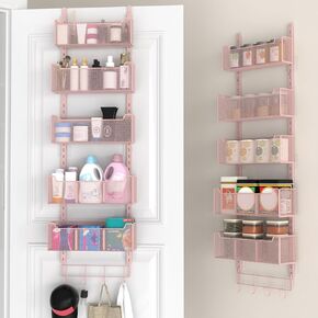 منظم فوق الباب، منظم باب معدني معلق مع 5 سلال قابلة للتعديل وخطاف معطف، خلف الباب لتخزين خزانة غرفة النوم والحمام وخزانة المطبخ، أبيض in Kuwait