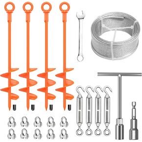 طقم مراسي أرضية ملحومة بالكامل 4 قطع مقاس 18 بوصة مع كابل مجلفن 1/8 بوصة وشدادات دوارة وحلقات تسلق، مرساة أرضية شديدة التحمل لمظلات الأشجار والترامبولين مجموعة أرجوحة الدفيئة (أسود) in Kuwait