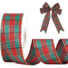 Christmas Green and Red Gift Ribbon Wired 2.5 Inch - Buffalo Plaid Burlap Ribbon 10M w/Woven Edge Checkered, Perfect for Christmas Wreaths, Tree Decor, Gift Wrapping & Crafts in Saudi Arabia