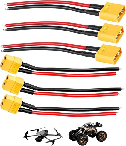 6 PCS XT60 CONCETR COLLECT مع خيوط مصفاة وخيوط المقبس ، محول موصل XT60 مع سلك سيليكون مرن للغاية 12AWG 100 مم ، مناسب للطائرة بدون طيار بطارية LIPO RC ، سيارة ، قارب in Kuwait