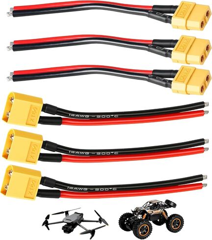 6 PCS XT60 CONCETR COLLECT مع خيوط مصفاة وخيوط المقبس ، محول موصل XT60 مع سلك سيليكون مرن للغاية 12AWG 100 مم ، مناسب للطائرة بدون طيار بطارية LIPO RC ، سيارة ، قارب in Kuwait