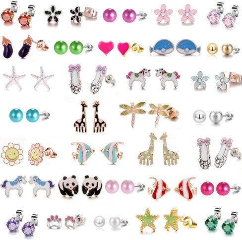 33 Pairs Hypoallergenice Earrings for Girls Earrings Set - Butterfly Earrings for Kids - Star Earrings Cubic Zirconia Stud Earrings for Women Pack - Cute Earrings for Teen Girls in Saudi Arabia