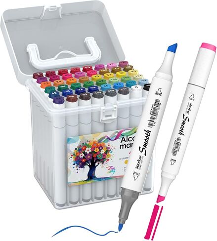 80 ألوان علامات الكحول لكتب التلوين للبالغين ، علامات فنية ثنائية الطرف مع نصيحة الفرشاة ونصائح إزميل للتلوين ، الرسوم التوضيحية ، الرسم ، رسم مع حالة حمل in Kuwait