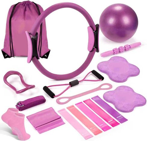 Pilates Ring Circle Fitness Set 17 pcs Equipment Accessories Workouts Includes Pilates Ball Magic Circle Yoga Ring Knee Pads and Resistance Bands for Women Set Gift for Women Weight Loss in Saudi Arabia