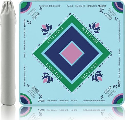 Mahjong Mat - تصميم أنيقة القوس والدانتيل ، قاعدة مطاطية لخفض الضوضاء ، 32.4 × 32.4 بوصة اللون الوردي الناعم ، لألعاب Mahjong/Poker/لوح للنساء/الأم/الابنة in Kuwait