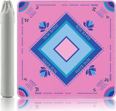 Mahjong Mat - تصميم أنيقة القوس والدانتيل ، قاعدة مطاطية لخفض الضوضاء ، 32.4 × 32.4 بوصة اللون الوردي الناعم ، لألعاب Mahjong/Poker/لوح للنساء/الأم/الابنة in Kuwait