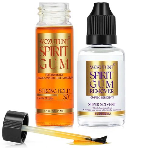 WOZUTUNT Spirit Gum Adhesive and Remover Kit with Bonus Liquid Latex - 15ml Professional Cosmetic Glue for Face, Skin, Body & SFX Makeup | Strong Hold for Bald Caps, Prosthetics, Cosplay Wig in Kuwait