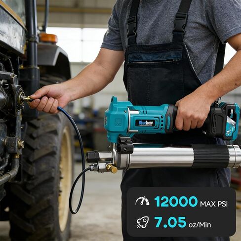 مسدس شحم بقبضة مسدس للخدمة الشاقة، يصل إلى 4500 رطل لكل بوصة مربعة، يتضمن خرطوم مرن مقاس 12 بوصة + قارنات توصيل + أنابيب تمديد - مسدس شحم يدوي للاستخدام التلقائي والصناعي والمنزلي in Kuwait