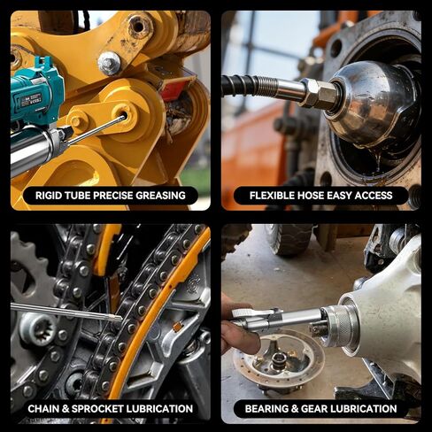 مسدس شحم بقبضة مسدس للخدمة الشاقة، يصل إلى 4500 رطل لكل بوصة مربعة، يتضمن خرطوم مرن مقاس 12 بوصة + قارنات توصيل + أنابيب تمديد - مسدس شحم يدوي للاستخدام التلقائي والصناعي والمنزلي in Kuwait