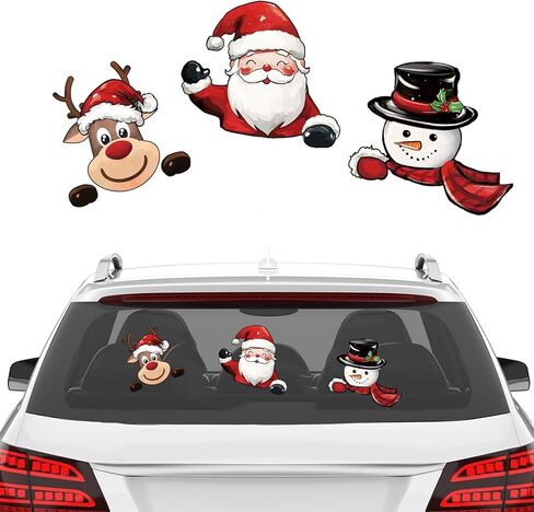 Mfault 3 PCS Christmas Santa Claus Car Stickers, Cute Xmas Tree Reindeer Gifts Waterproof Vinyl Decals, Winter Holiday Bumper Sticker for Window Wall Laptop Decorations Accessories in Saudi Arabia