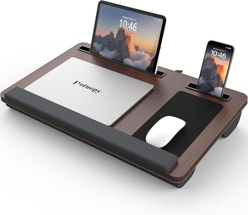 LAP Desk - ما يصل إلى 17 "صينية كمبيوتر محمول مع راحة معصم ، مقبض محمول ، وسادة الماوس الثابتة ، لوحات الكمبيوتر اللوحي وفتحات الهاتف ، حامل كمبيوتر محمول للسرير مع وسادة (أسود) in Saudi Arabia