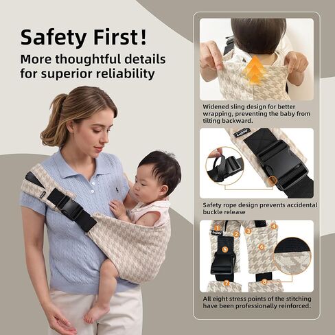 Baby Sling Carrier for Toddler, 2025 Upgraded Houndstooth Baby Carrier Sling Newborn, Premium Cotton Linen Adjustable Shoulder Strap in Kuwait