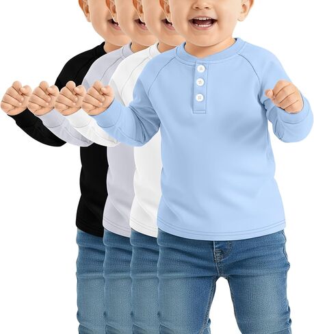 4 Pack Toddler Boys Girls Thermal Long Sleeve Shirts Henley Undershirt Tops Basic Layer Long Sleeve Fleece T Shirts in Saudi Arabia