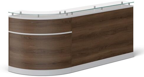 NBF Modern Reception Desk Counter Office Lobby Salon Retail Checkout Desk Curved 96" W x 31" D Driftwood Laminate in Saudi Arabia