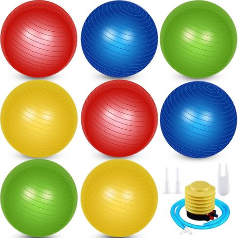 Leyndo 8 PCS Yoga Exercise Ball Ball 26 بوصة مع معدات قابلة للنفخ بيلاتس كرة مع مضخة سريعة مضادة للياقة الولادة المحسنة الموقف والتوازن واليوغا واليلاتيس والتدريب in Saudi Arabia