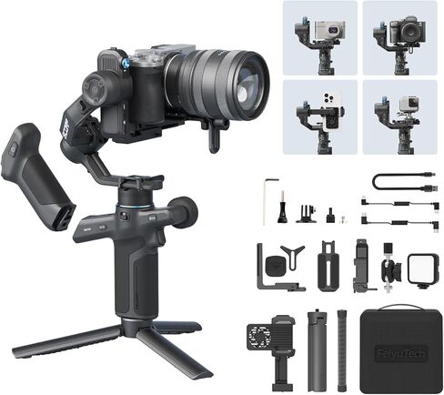 FeiyuTech SCORP Mini-3-Pro 3-Axis Gimbal Stabilizer with AI Tracking, Detachable Remote Handle, 4.4 lb Payload, Vertical Shooting, Compatible with Sony Canon Cameras, Smartphones and Action Cameras in Saudi Arabia