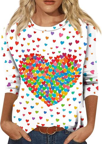 COTECRAM Womens Casual 3/4 Lenght Sleeve Tops Trendy Loose Shirts Crewneck Printed Cute Blouse Graphic Tees Tunics in Saudi Arabia