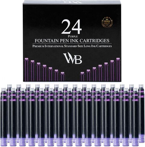 Wordsworth & Black 24 Pack Fountain Pen Ink chills - مجموعة من 24 خراطيش حبر سوداء - الحجم القياسي الدولي - الطول APPR 1.5 " - القطر الأساسي APPR 0.24" - يمكن التخلص منها وعامة in Saudi Arabia