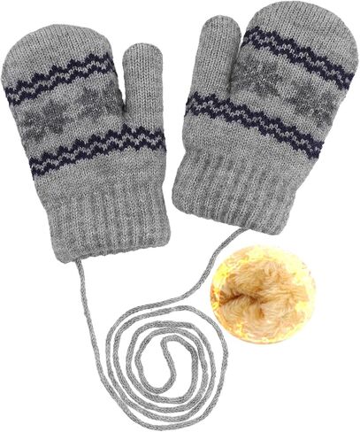 Toddler-Knit-Mittens Gloves for Kids 0-2 Years Boys & Girls - Winter Warm Fleece Lining with Anti-Loss String Gloves in Saudi Arabia