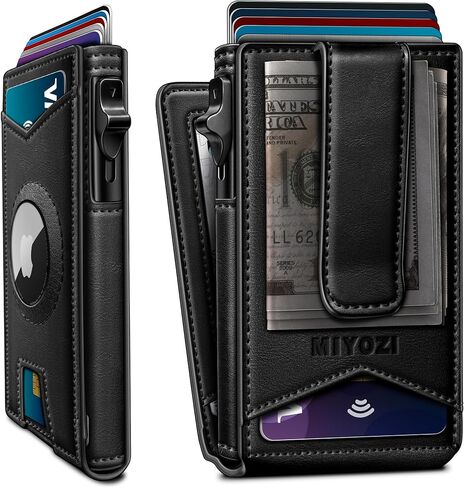 محفظة Airtag للرجال مع مشبك نقود، محفظة جيب أمامي نحيفة، حافظة بطاقات منبثقة RFID بغطاء جلدي مغناطيسي in Saudi Arabia