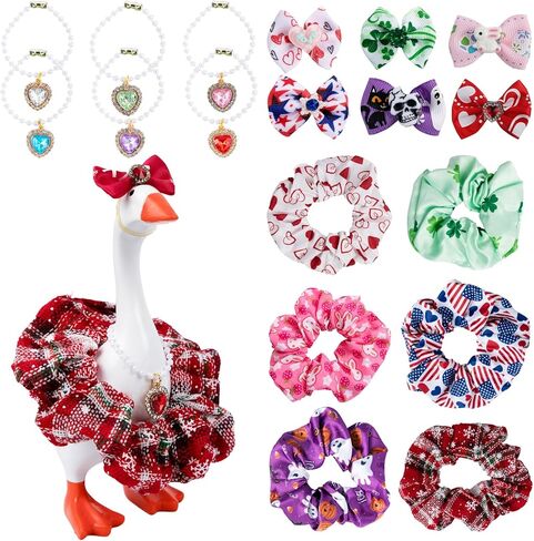 6 Set 7 inch Desk Goose Outfits with Mini Chain Collar, Rhinestone Tiara Crown and Glitter Angel Wings, Magnetic Goose Key Holder Duck Statue Decor Accessories in Kuwait