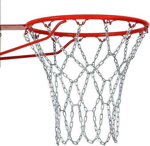 شبكة سلسلة كرة السلة من الفولاذ المقاوم للصدأ 304 - شبكة معدنية شديدة التحمل ومقاومة للصدأ، بديل عالمي لأطواق كرة السلة الخارجية 12 حلقة تناسب الحواف القياسية مقاس 48 سم in Kuwait