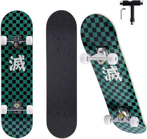 لوح تزلج للمبتدئين، لوح تزلج قياسي كامل 31 بوصة سطح مقعر مزدوج مع 7 طبقات من خشب القيقب، عجلات ومحامل ناعمة، لوح تزلج خدعة لمنتزه الشارع in Kuwait