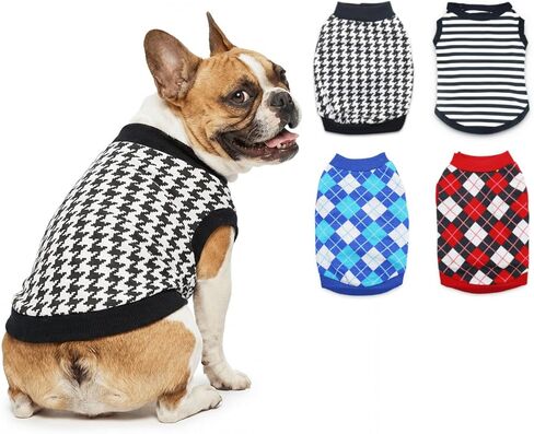 4 Pack Small Dog Tshirts Boy Striped Dogs Clothes Dog Plaid Shirt Clothes for Boys French Bulldog Clothes Puppy T-Shirt for Small Dogs Boys in Saudi Arabia