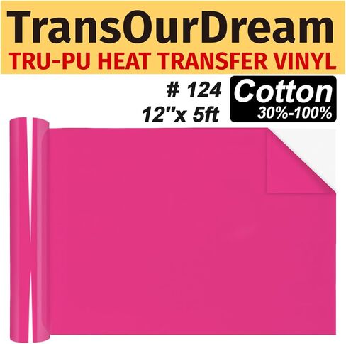 TransOurDream Tru-PU Heat Transfer Vinyl Rolls, Fuchsia Red 12'' x 10ft HTV Vinyl for Explore AIR 2, Maker, Cameo, Fuchsia Pink Iron on Vinyl for T-Shirts, Thinner, Soft, Sticky, Unprintable in Saudi Arabia