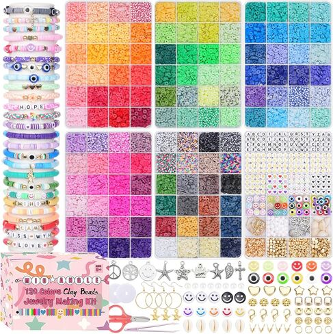 سوار صنع مجموعة 7500 PCS Clay حبات 24 ألوان حبات الطين البوليمر لسباق الصداقة صناعة المجوهرات مع حزمة الهدايا للبالغين in Kuwait