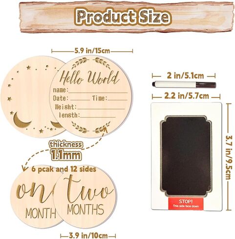 12 قطعة من لافتة إعلان الطفل ومجموعة معالم الطفل الشهرية، خشبية للأطفال شهريًا، نص كلاسيكي مخطوط، لافتة Hello World لحديثي الولادة مع وسادة حبر لدعائم صور الأطفال in Kuwait