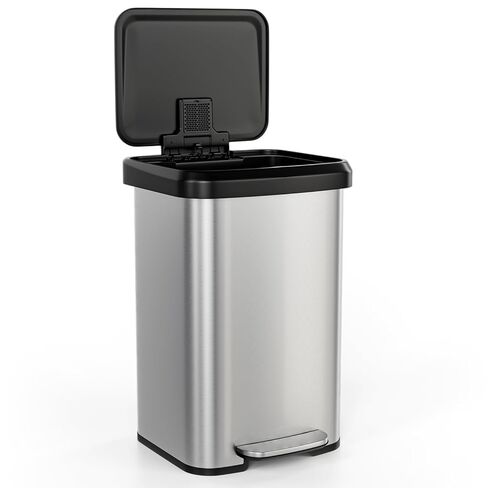 Goplus 13 Gallon/50 L Stainless Steel Trash Can, Rectangular Anti-Fingerprint Trash Bin w/Soft-Close Lid, Foot Pedal & Deodorizer Compartment, Step-On Garbage Can for Kitchen Home Office (Gold) in Saudi Arabia
