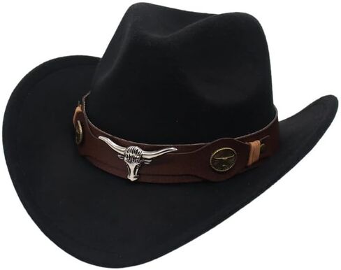 Western Cowboy Hat for Women Men Shapeable Wide Brim Cowboy & Cowgirl Hat Hat with Felt Wide Brim Belt Buckle Costume Party in Kuwait
