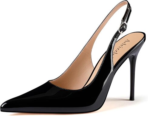Adrizzlein إمرأة Slingback الكعب العالي وأشار اصبع القدم الكعوب مغلقة اصبع القدم خنجر مضخات مريحة مثير عدم الانزلاق أنيقة أحذية حفلات الزفاف in Kuwait