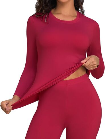 قميص حراري بأكمام طويلة للنساء من DHSO - قميص داخلي مبطن بالصوف - طبقة أساسية دافئة ناعمة للطقس البارد in Kuwait