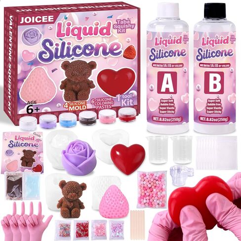 طقم Joice Taba Squishy ، DIY Squishy Making Kit 18oz 1: 1 AB Silecone السائل مع 6 قوالب لصنع مُصنعات صانع Super Sweat الخاصة بك. in Kuwait