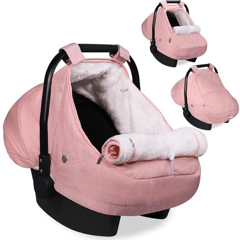 Winter Car Seat Cover for Baby Girl, Waterproof Infant Carseat Cover with Warm Plush Lining & Dual Zippers, Universal Carseat Cover Baby Winter Protector with Ventilation and Windproof Design (Pink) in Kuwait