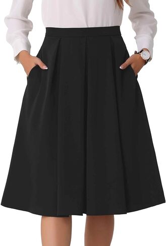 تنورة Allegra K عالية الخصر على شكل حرف A للسيدات تنورة متوسطة الطول بطيات واسعة مع جيب in Kuwait