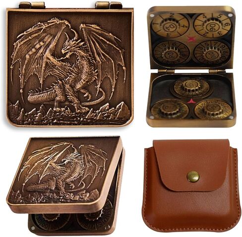DND Pocket Flip Dice Set ، D4 D6 D8 D10 D12 D20 D ٪ 7 في صندوق الحديد 1Delicate مع منحوتات تنين ، زهر DND قابلة للطي مع حقيبة هدايا جلدية لـ D&D ، الخيال العلمي ، ألعاب War-form-Vintage Gold in Kuwait